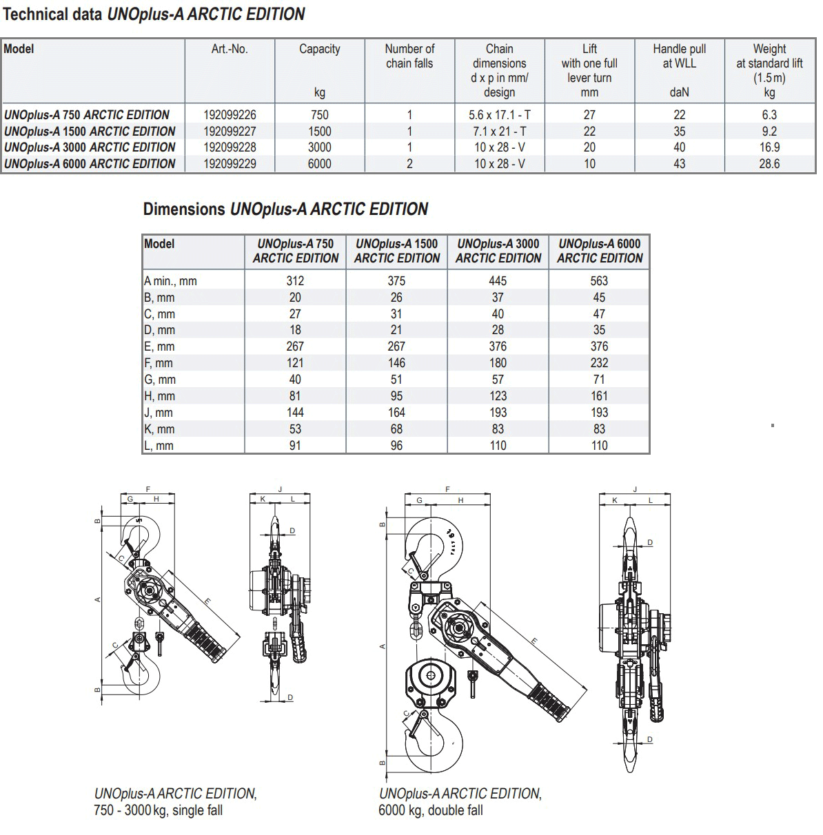 arctic lever hoist specifications